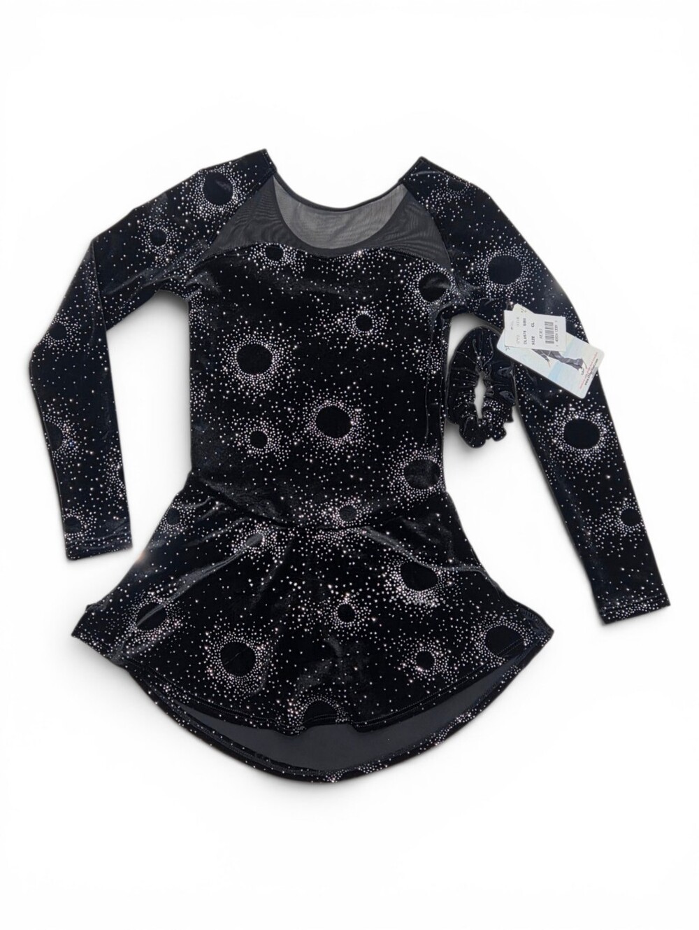 Chloe Noel Black Velvet Swarovski Ice Skating Dress Child Large NWT Hair Tie